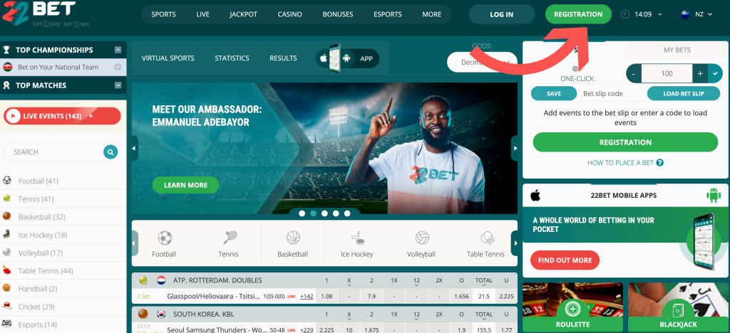 Get account: 22bet registration